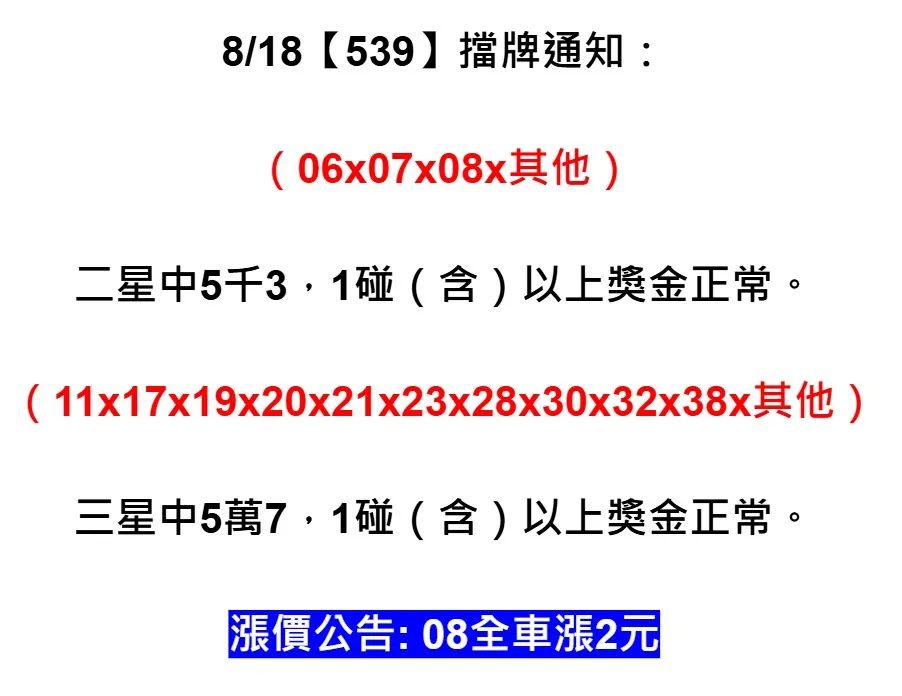 2025年08月18日-539擋牌單