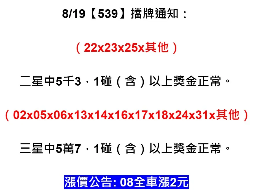 2025年08月19日-539擋牌單