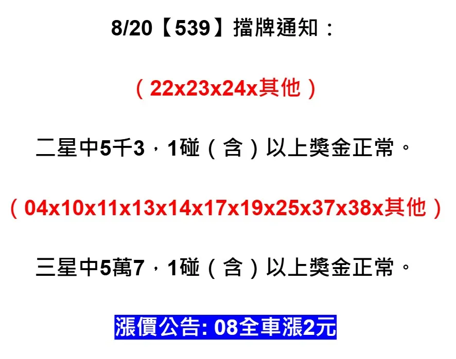 2025年08月20日-539擋牌單