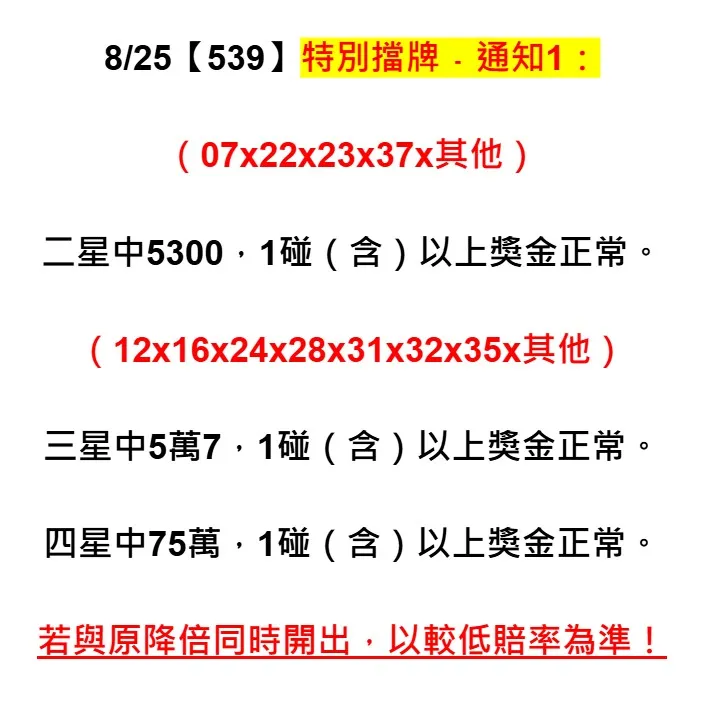 2025年08月25日-539特別擋牌單