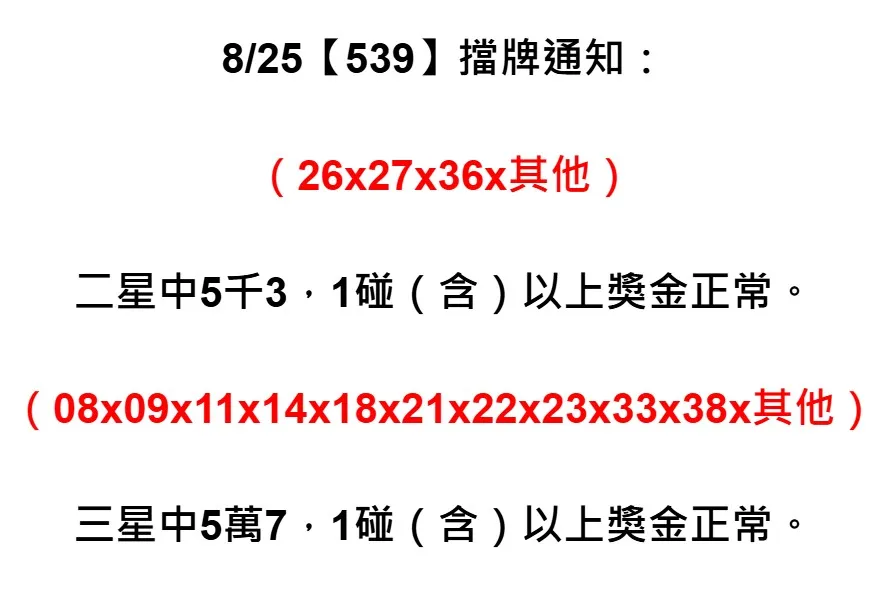 2025年08月25日-539擋牌單