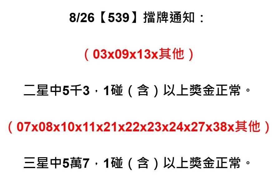 2025年08月26日-539擋牌單