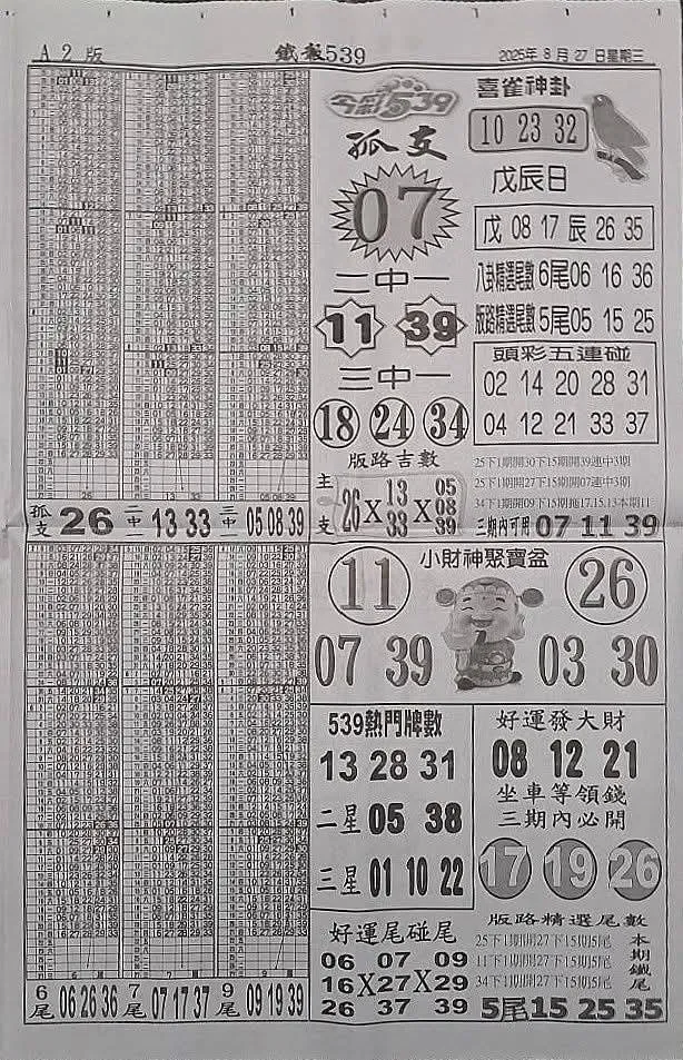 2025年08月27日-喜雀神掛539小黃單