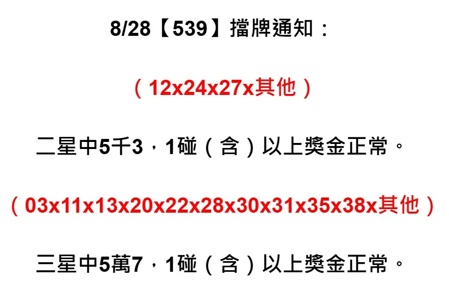2025年08月28日-539擋牌單