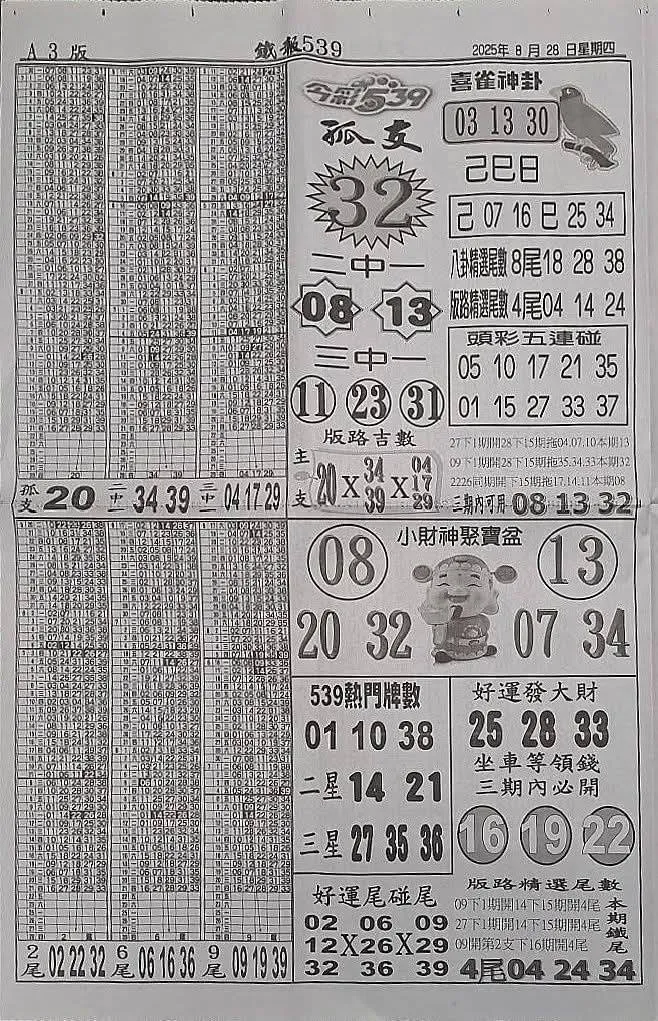 2025年08月28日-喜雀神掛539小黃單