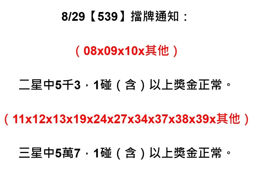 2025年08月29日-539擋牌單