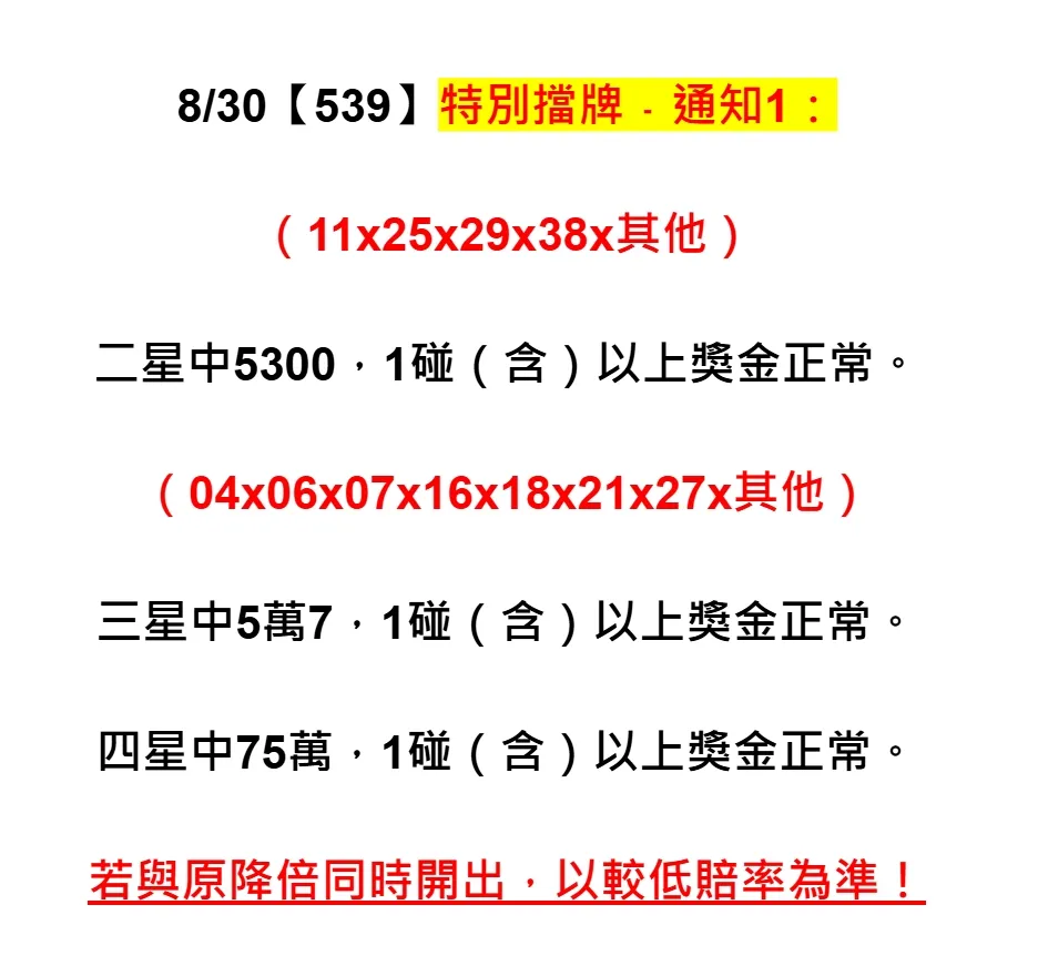 2025年08月30日-539特別擋牌單