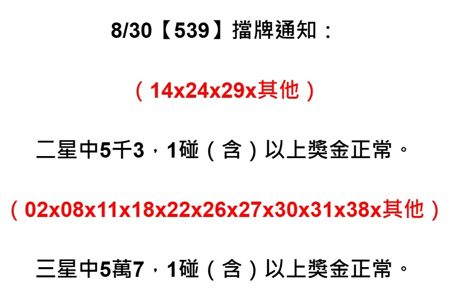 2025年08月30日-539擋牌單
