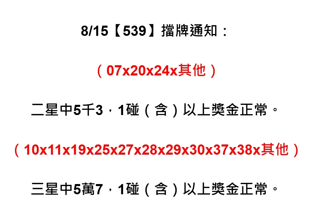 2025年08月15日-539擋牌單