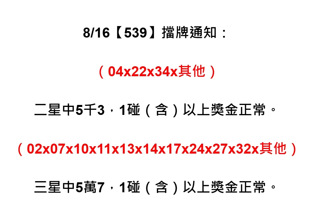 2025年08月16日-539擋牌單