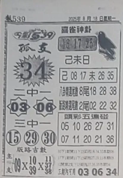 2025年08月18日-喜雀神掛539小黃單