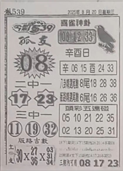 2025年08月20日-喜雀神掛539小黃單