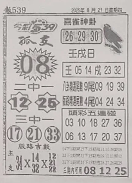 2025年08月21日-喜雀神掛539小黃單