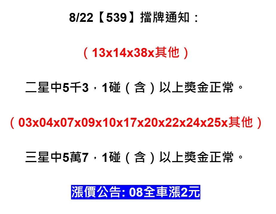 2025年08月22日-539擋牌單