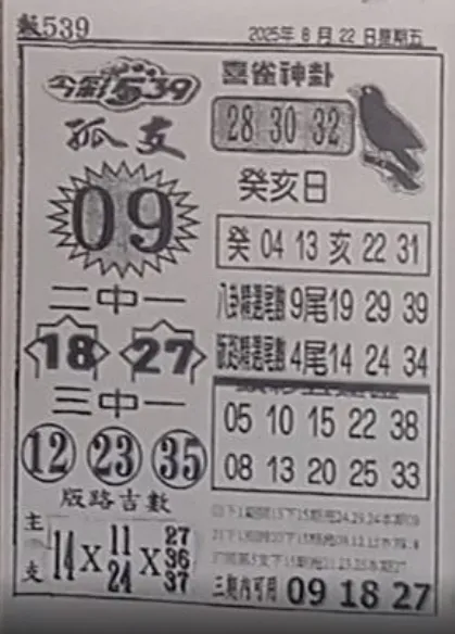 2025年08月22日-喜雀神掛539小黃單