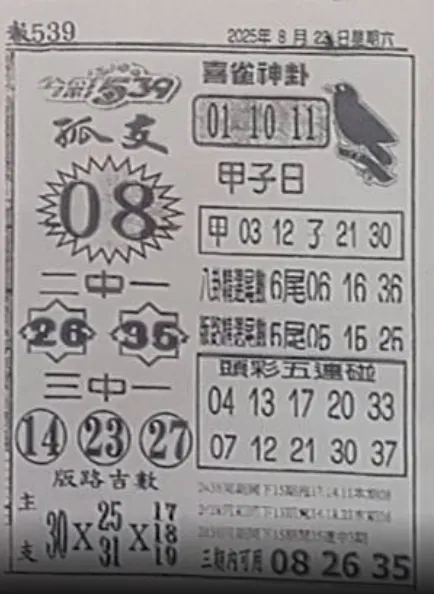 2025年08月23日-喜雀神掛539小黃單