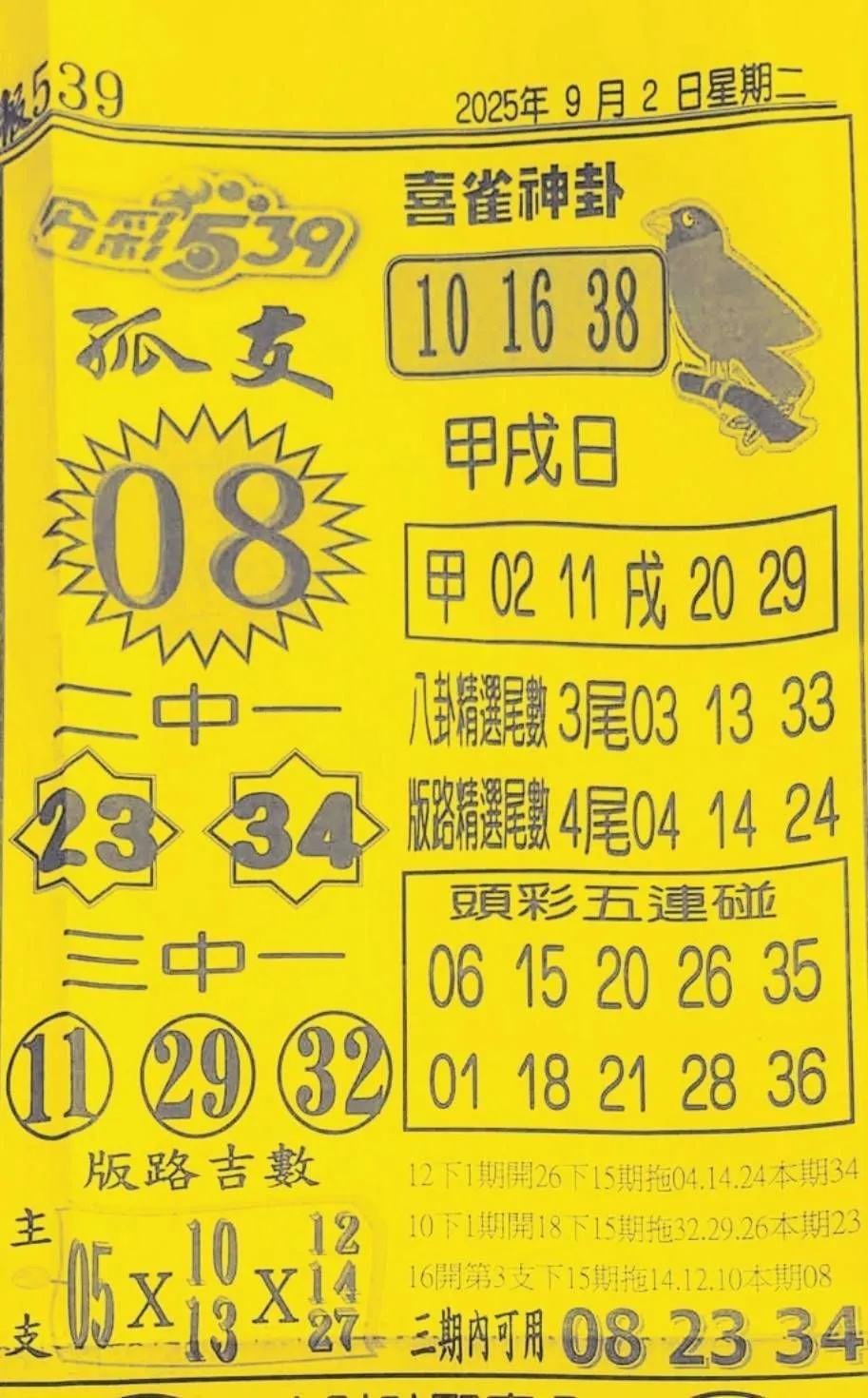 2025年09月02日-喜雀神掛539小黃單