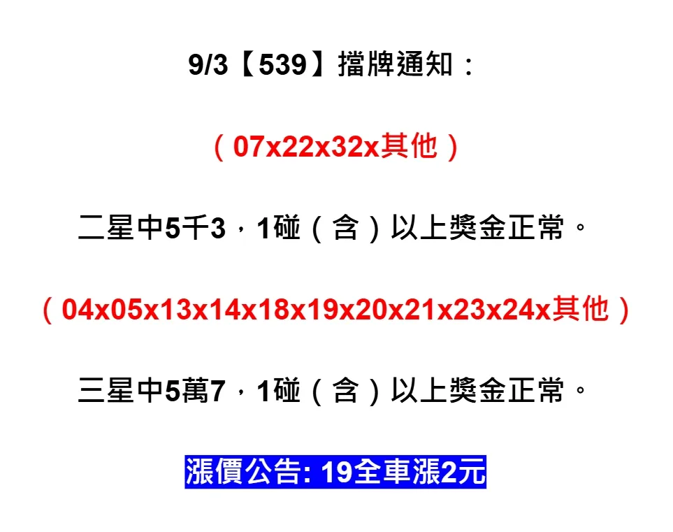 2025年09月03日-539擋牌單
