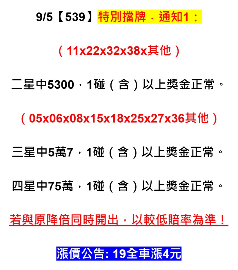 2025年09月05日-539特別擋牌單