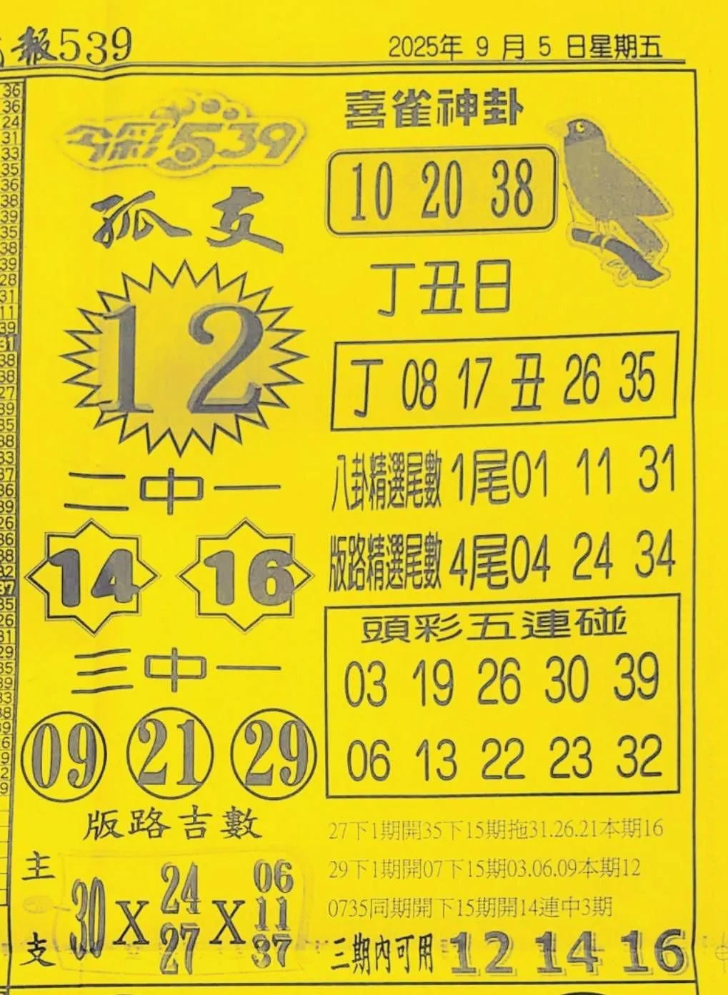 2025年09月05日-喜雀神掛539小黃單