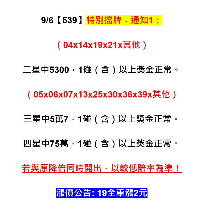 2025年09月06日-539特別擋牌單