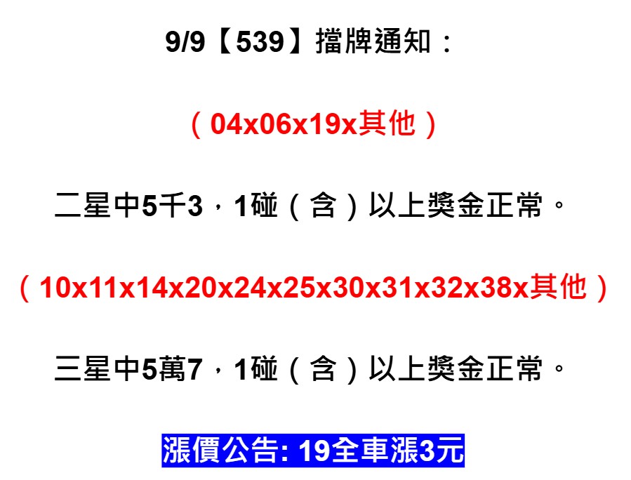 2025年09月09日-539擋牌單