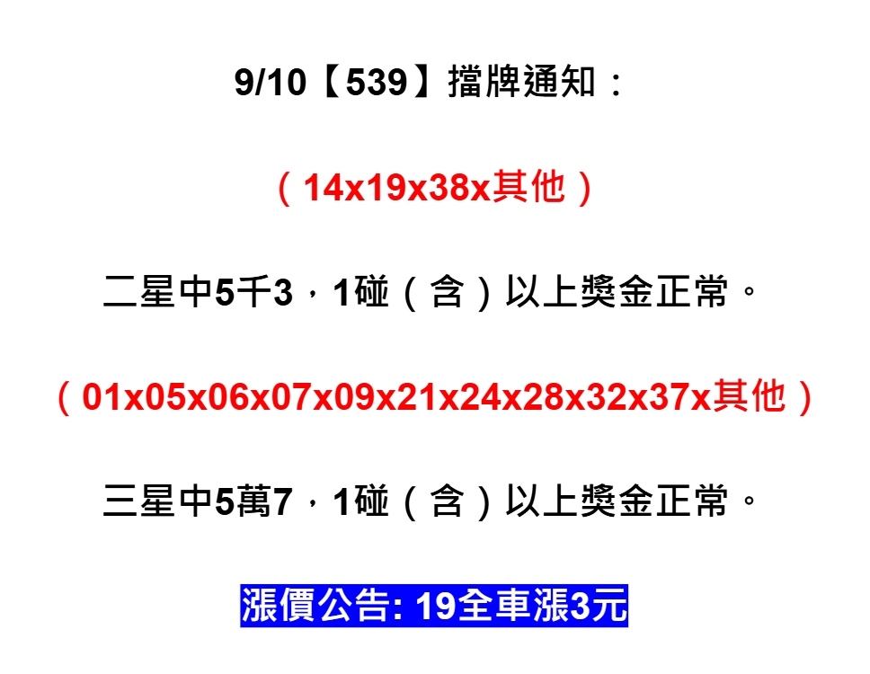 2025年09月10日-539擋牌單