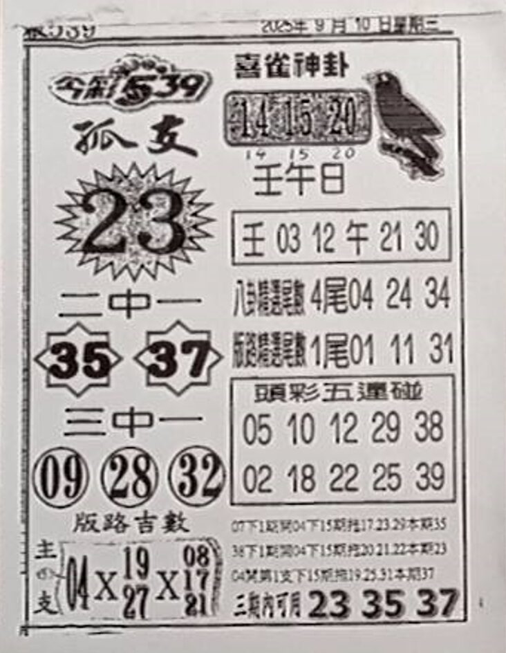 2025年09月10日-喜雀神掛539小黃單