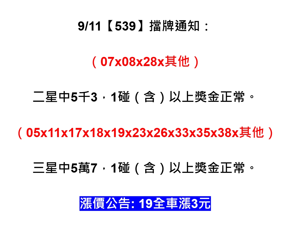 2025年09月11日-539擋牌單