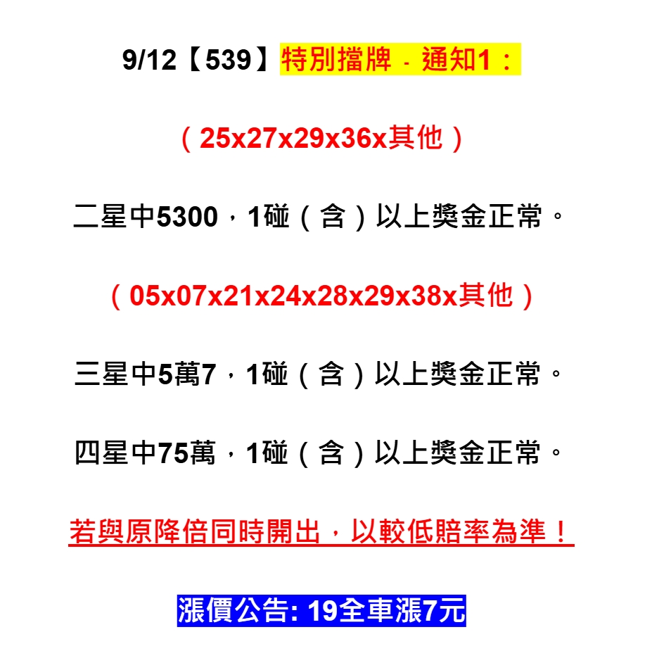 2025年09月12日-539特別擋牌單