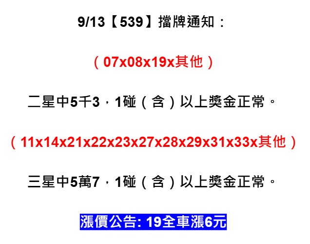 2025年09月13日-539擋牌單