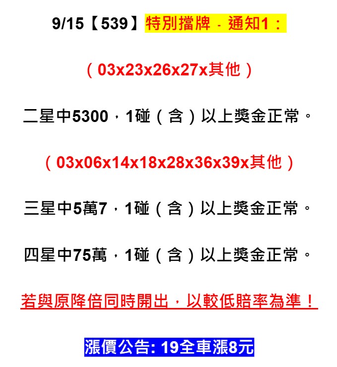 2025年09月15日-539特別擋牌單