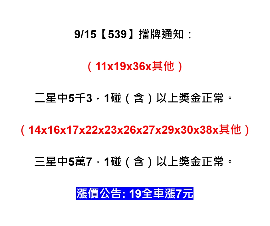 2025年09月15日-539擋牌單