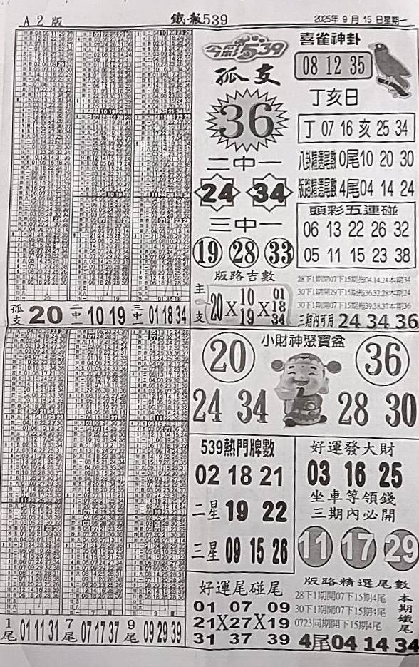 2025年09月15日-喜雀神掛539小黃單