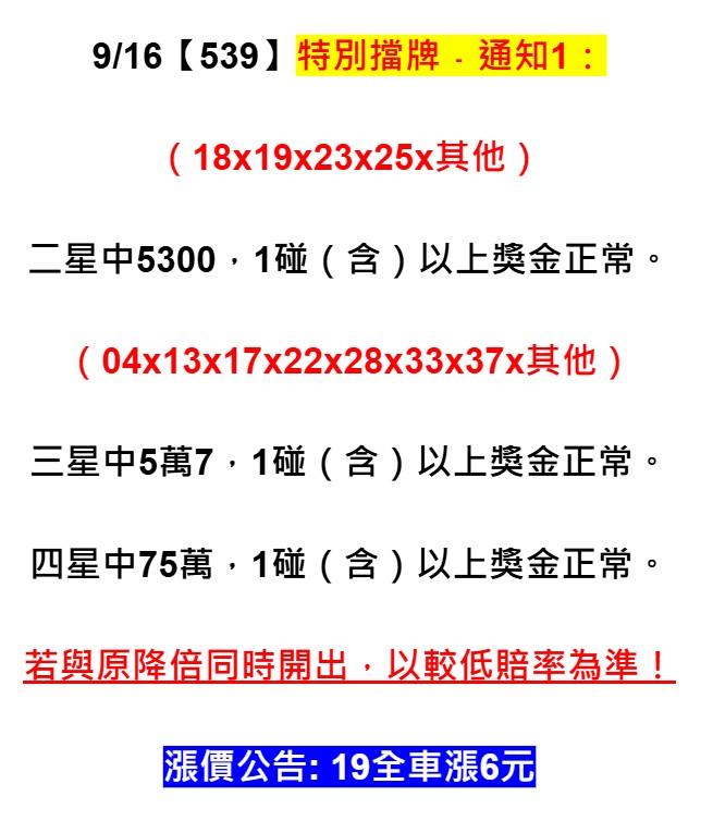2025年09月16日-539特別擋牌單