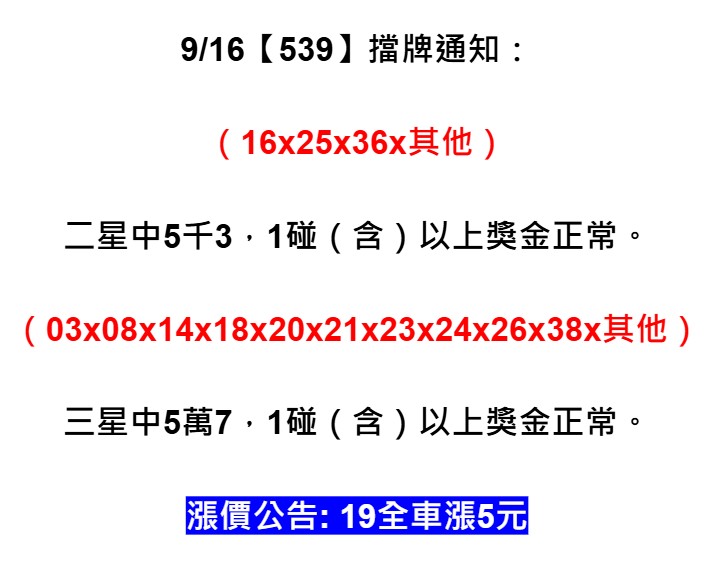 2025年09月16日-539擋牌單