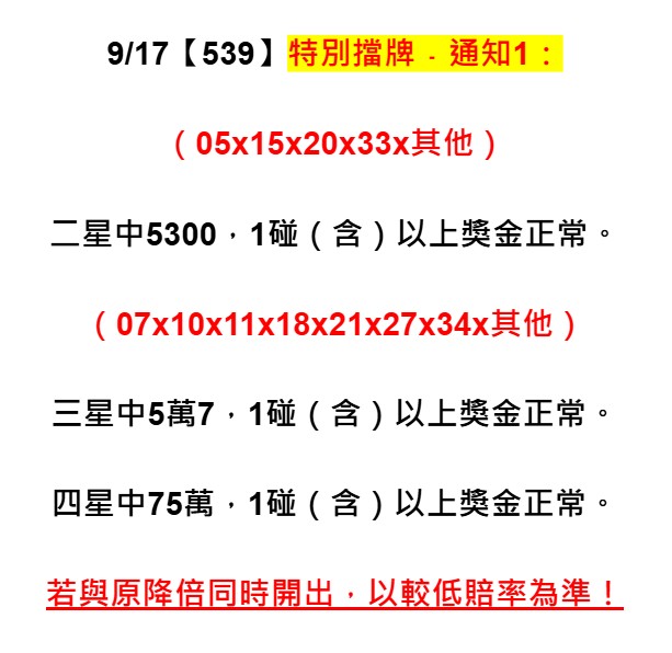 2025年09月17日-539特別擋牌單