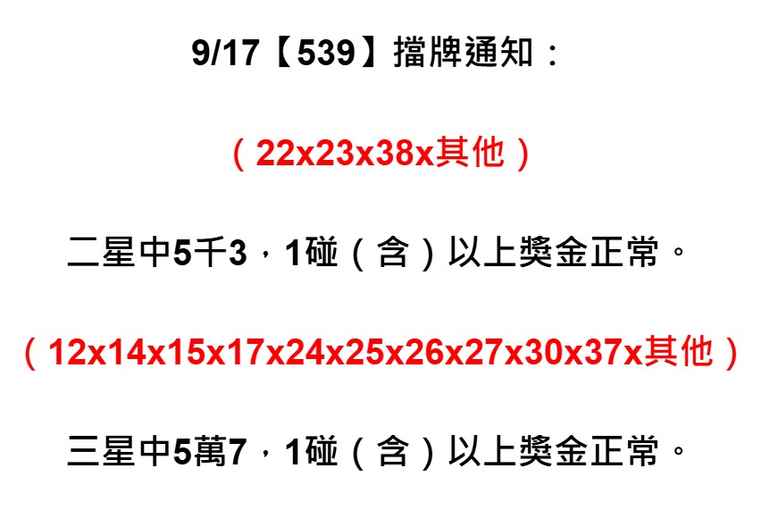 2025年09月17日-539擋牌單