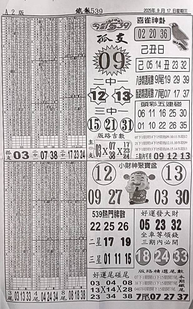 2025年09月17日-喜雀神掛539小黃單