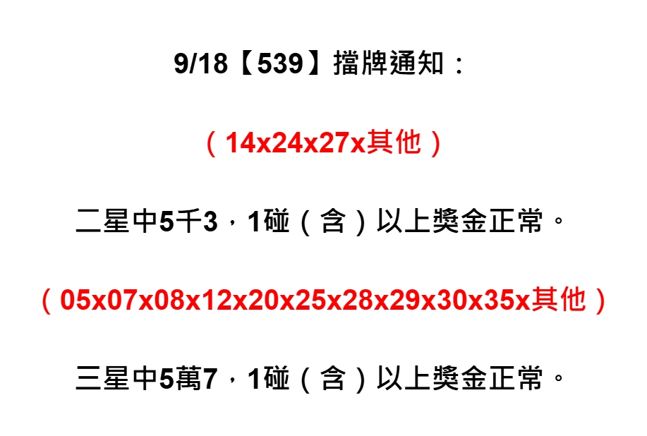 2025年09月18日-539擋牌單