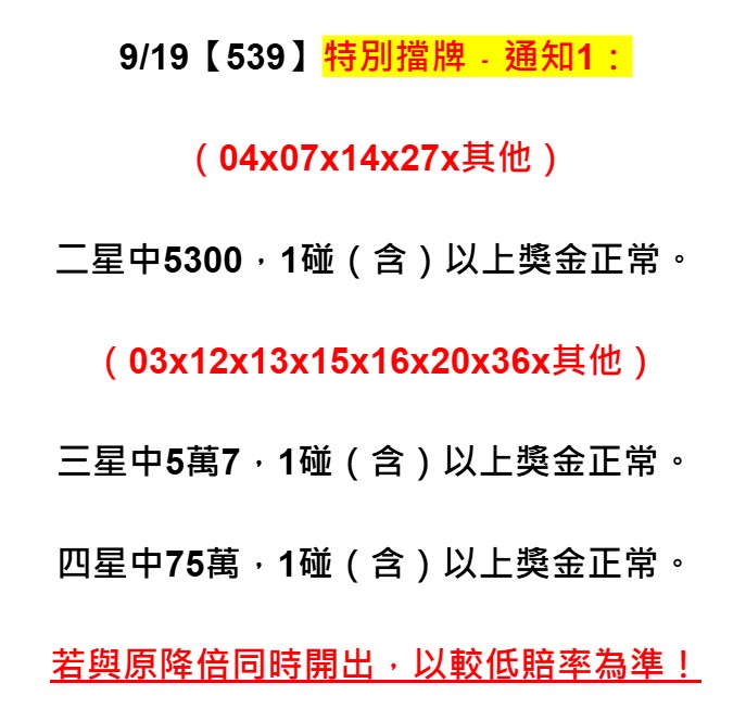 2025年09月19日-539特別擋牌單