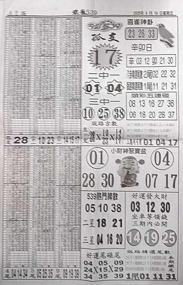 2025年09月19日-喜雀神掛539小黃單