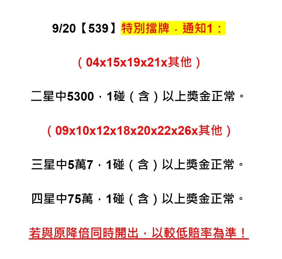 2025年09月20日-539特別擋牌單
