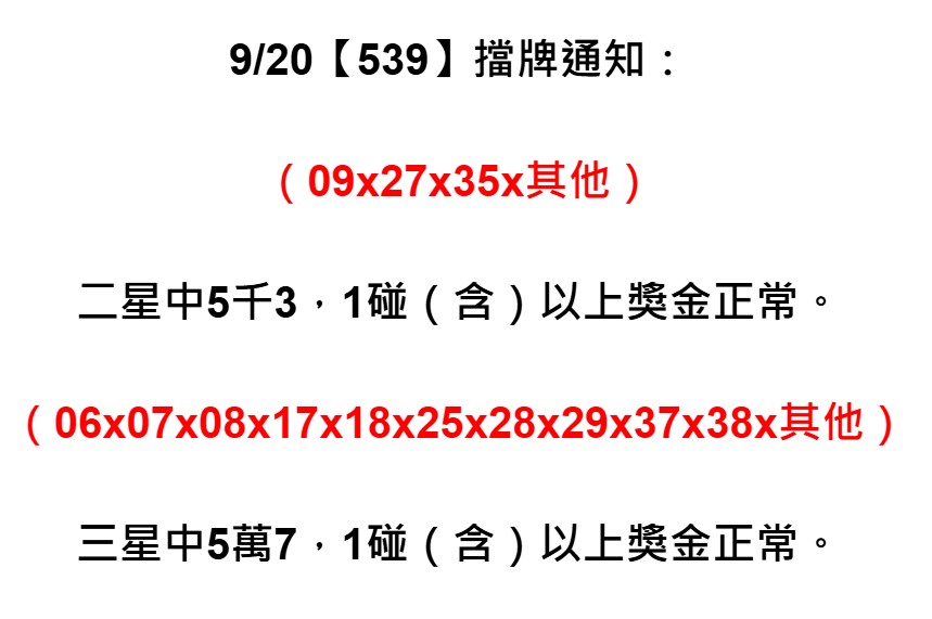2025年09月20日-539擋牌單