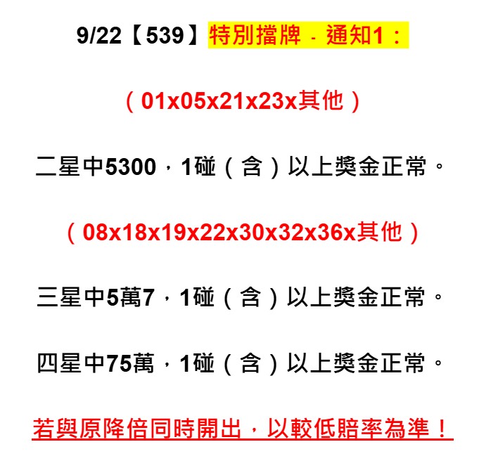 2025年09月22日-539特別擋牌單