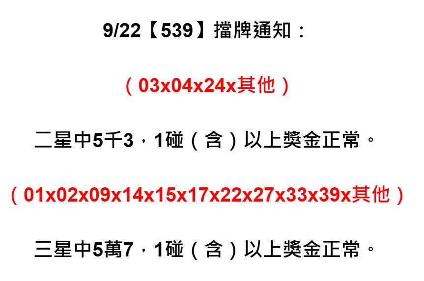 2025年09月22日-539擋牌單