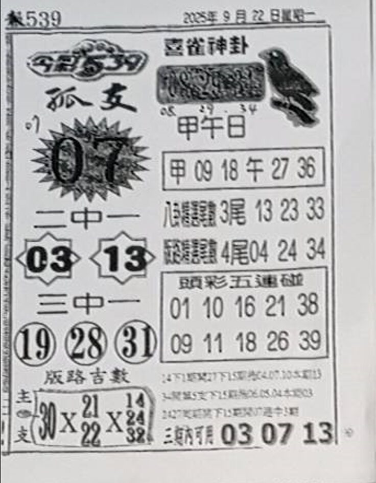 2025年09月22日-喜雀神掛539小黃單