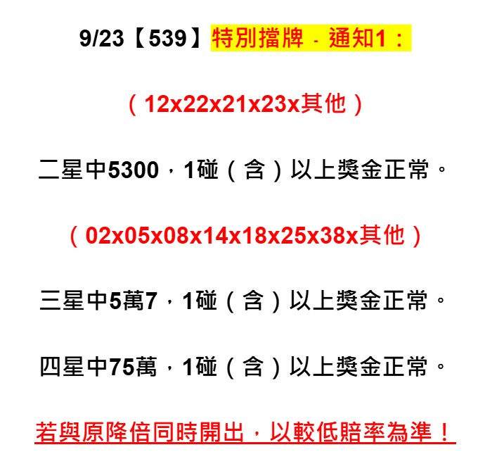 2025年09月23日-539特別擋牌單