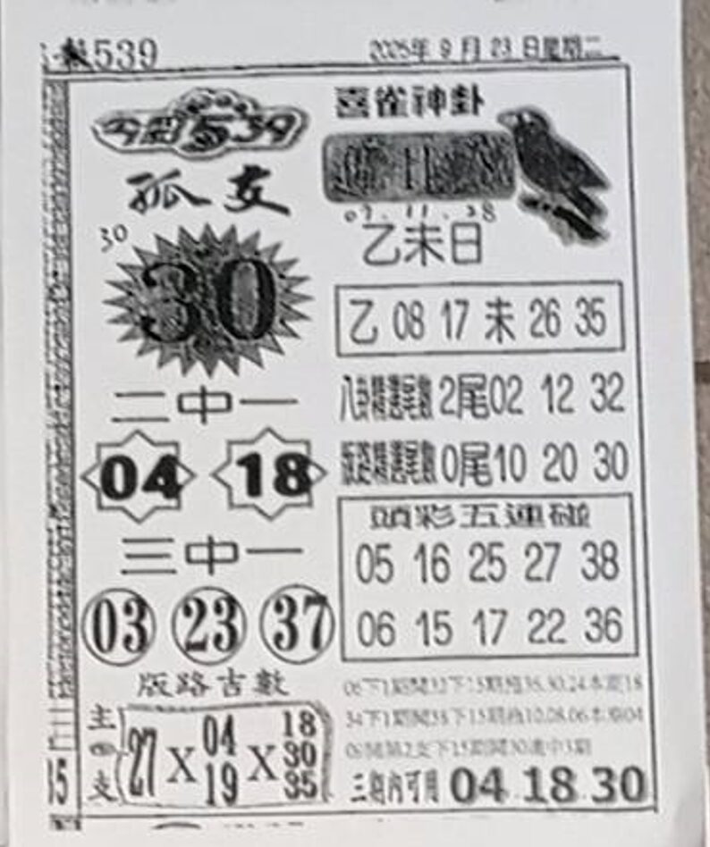 2025年09月23日-喜雀神掛539小黃單
