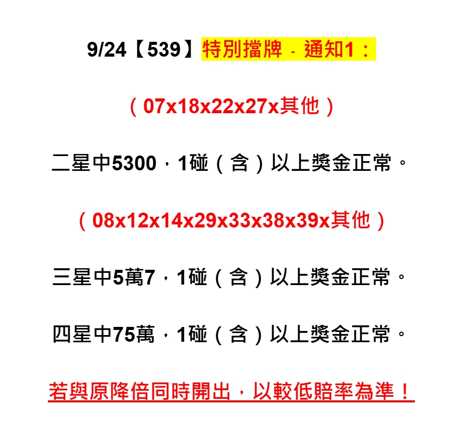 2025年09月24日-539特別擋牌單
